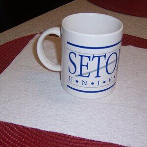 Vintage Seton Hall University Mug 8 Ounces White W/Blue Lettering